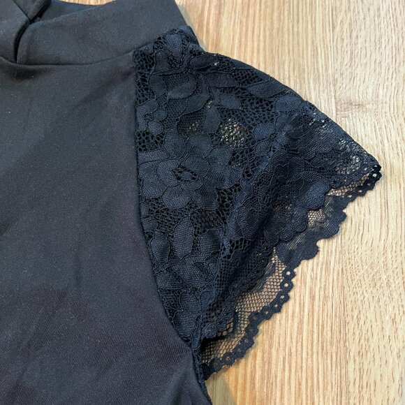 Cider Black Mock-Neck Short Lace Sleeve Tee - Picture 5 of 9